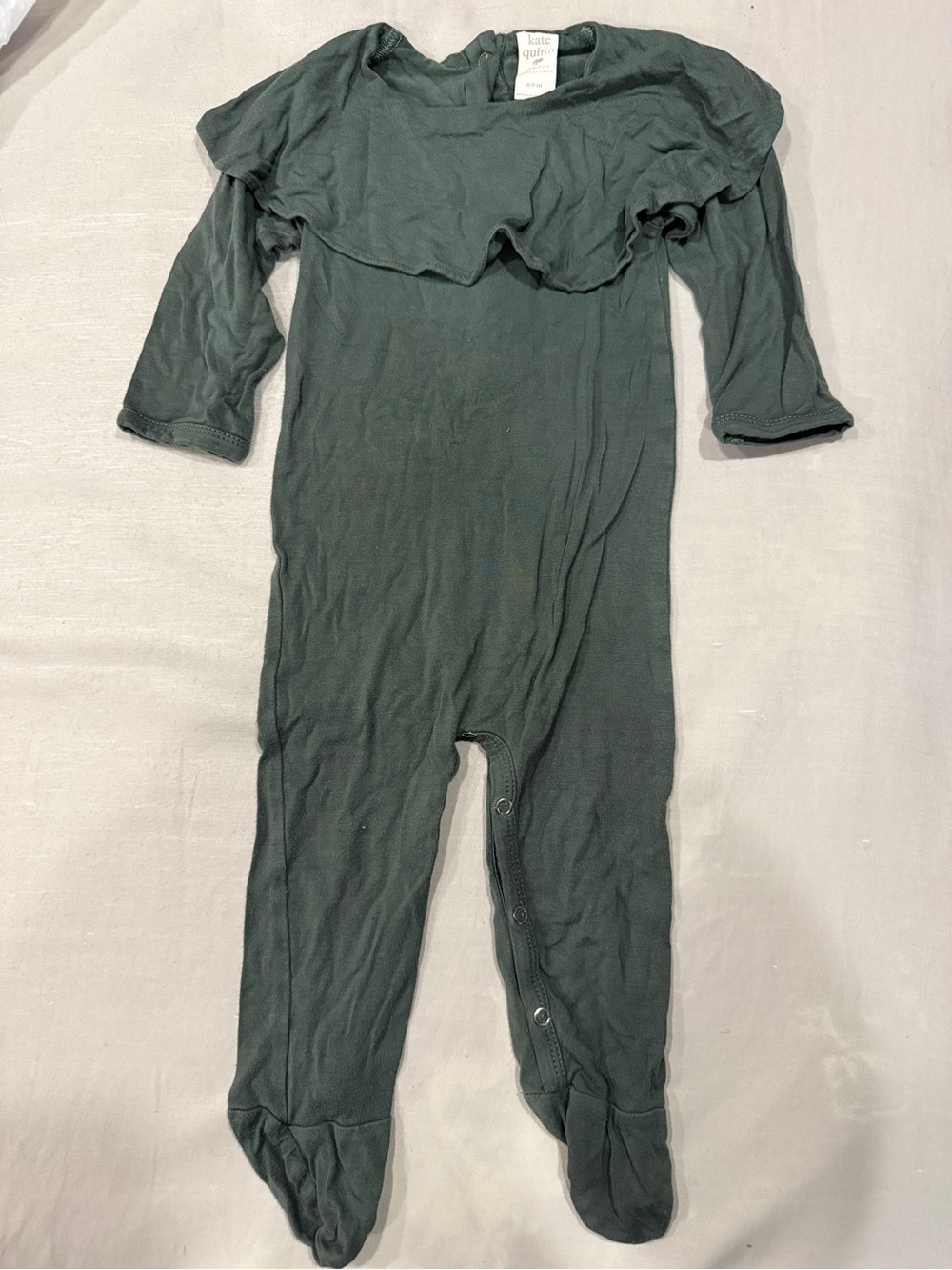 Kate Quinn Dark Green Ruffle Footed One-Piece for Kids